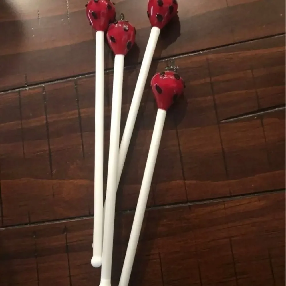 Strawberry blown art glass cocktail drink stirrers -4 adorable